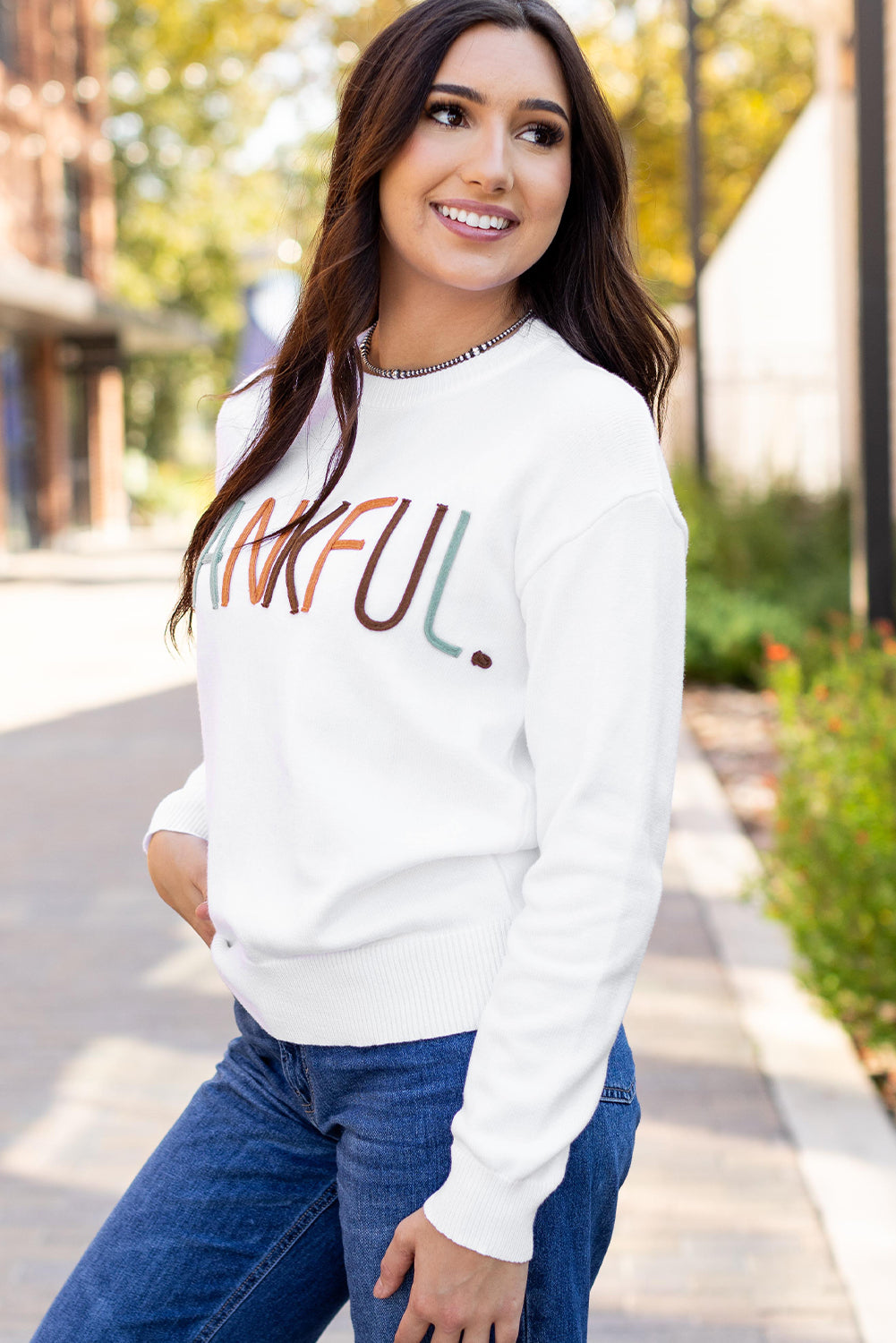 White Thankful Ivory Embroidered Sweater